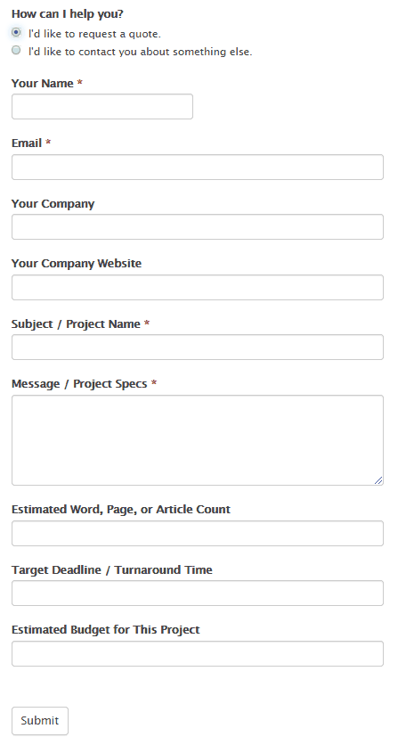 Contact Form - Conditional Logic - Quote Request
