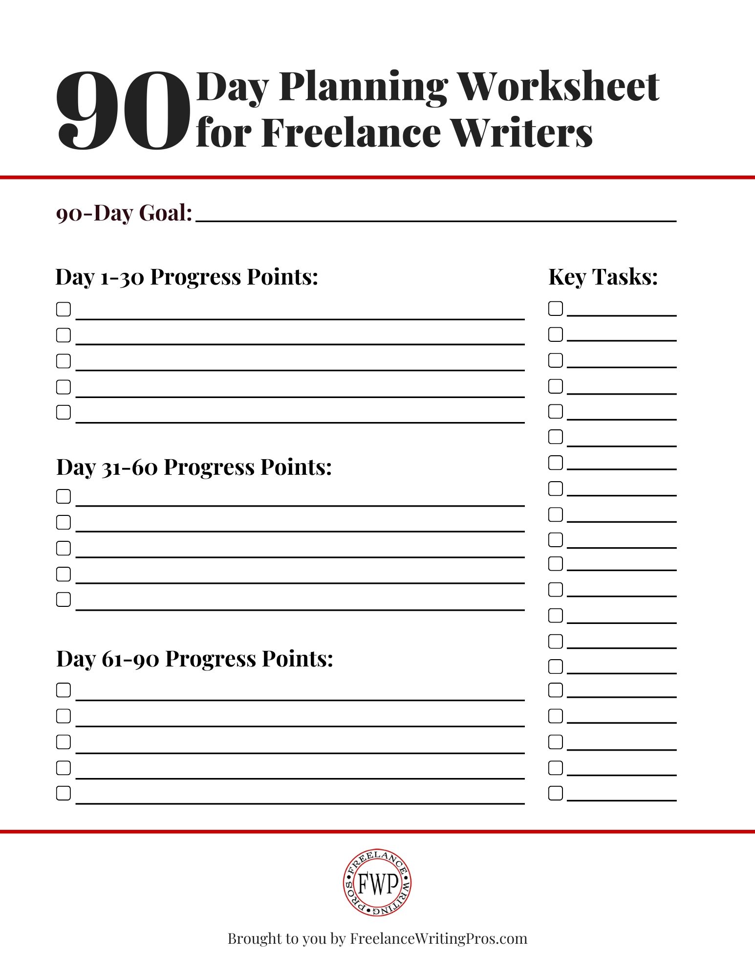 90-Day Planning Worksheet - FreelanceWritingPros.com