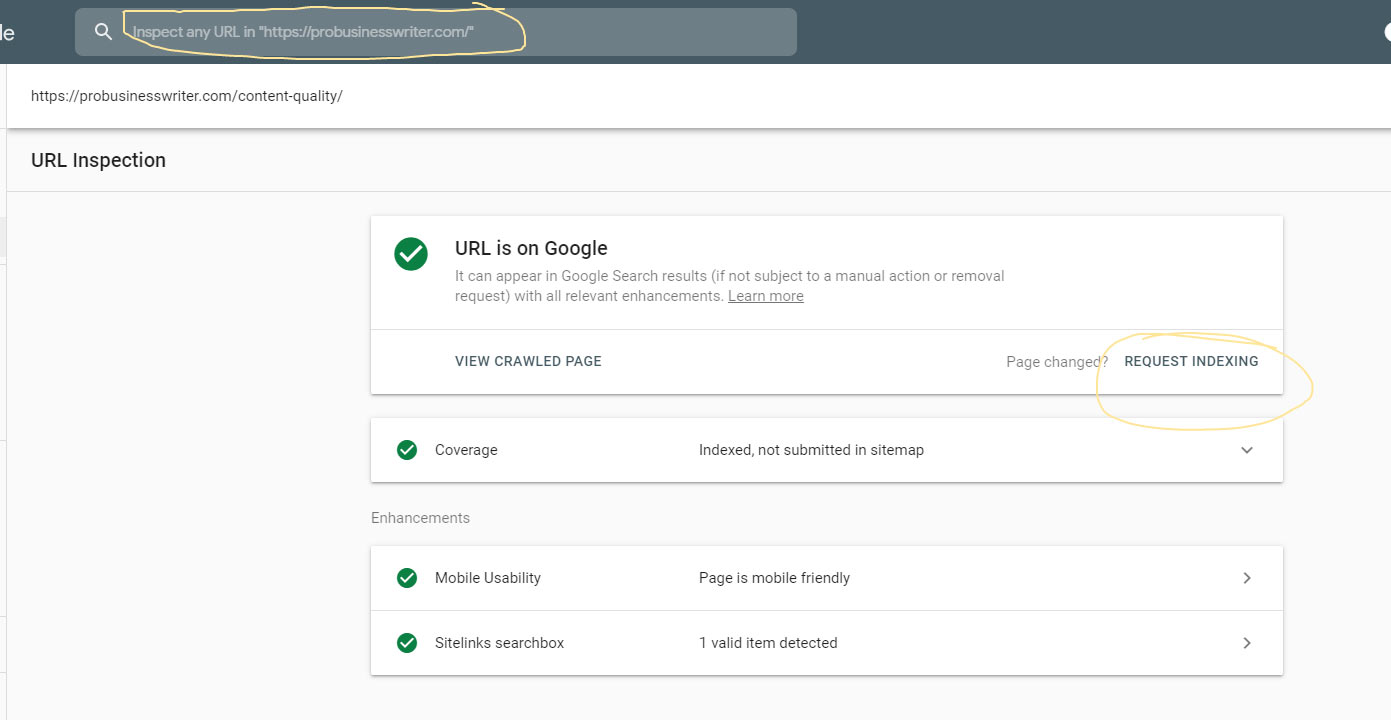 Google search console - request indexing