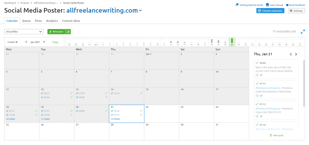 SEMRush Social Media Calendar