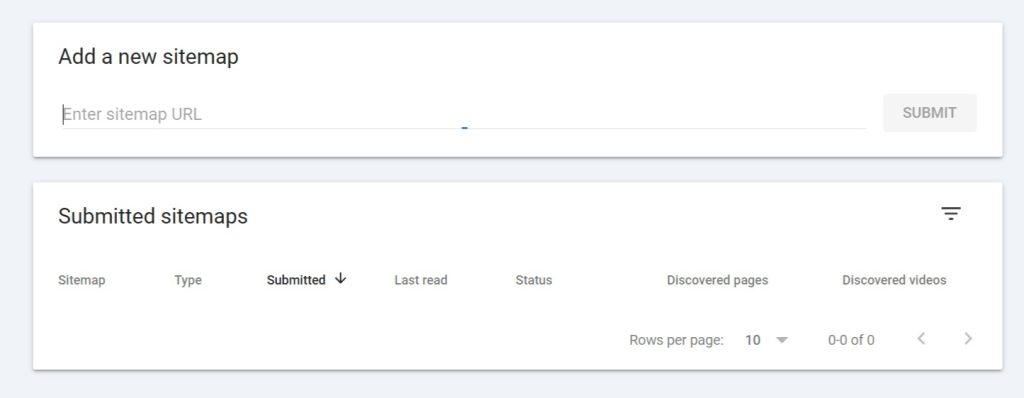 Google Search Console screen to add your sitemap